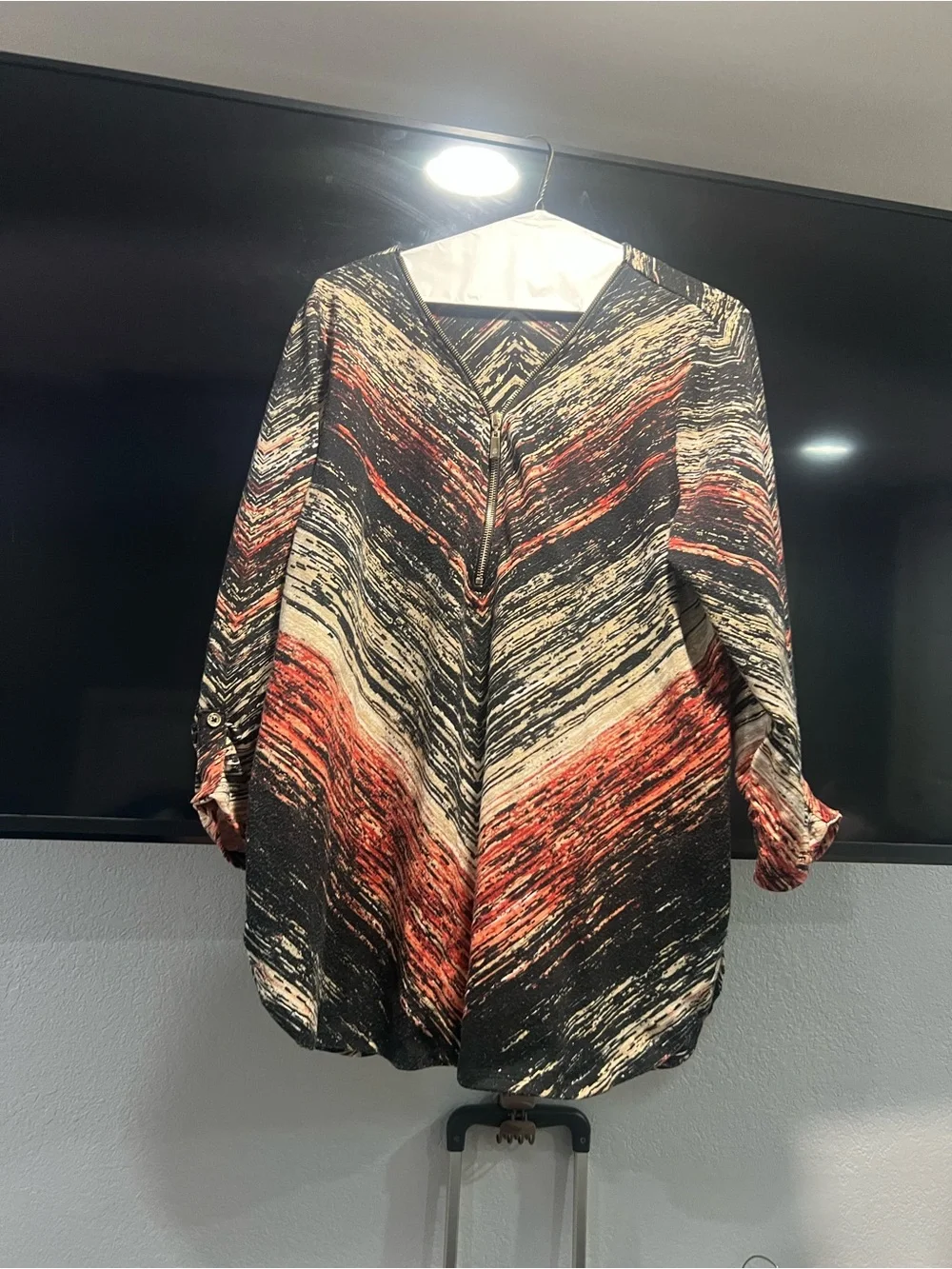 Women’s Abstract Chevron Print Blouse - Black, Cream & Red
